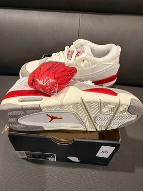 Jordan White and Red Low-Top Retro Sneakers
